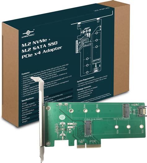 Vantec M.2 NVMe + M.2 SATA SSD PCIe X4 Adapter